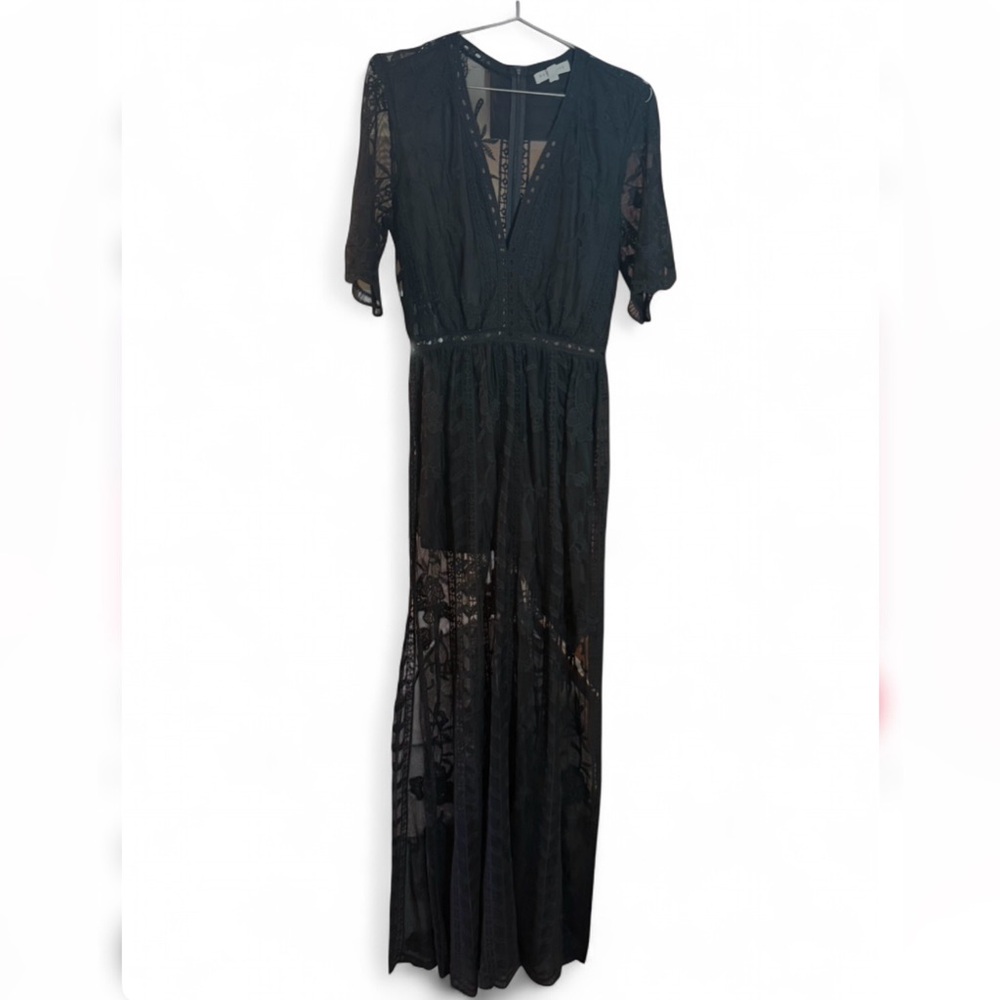Black Socialite Lace Maxi Dress with Shorts Whimsigoth Witchy Sheer Festival M